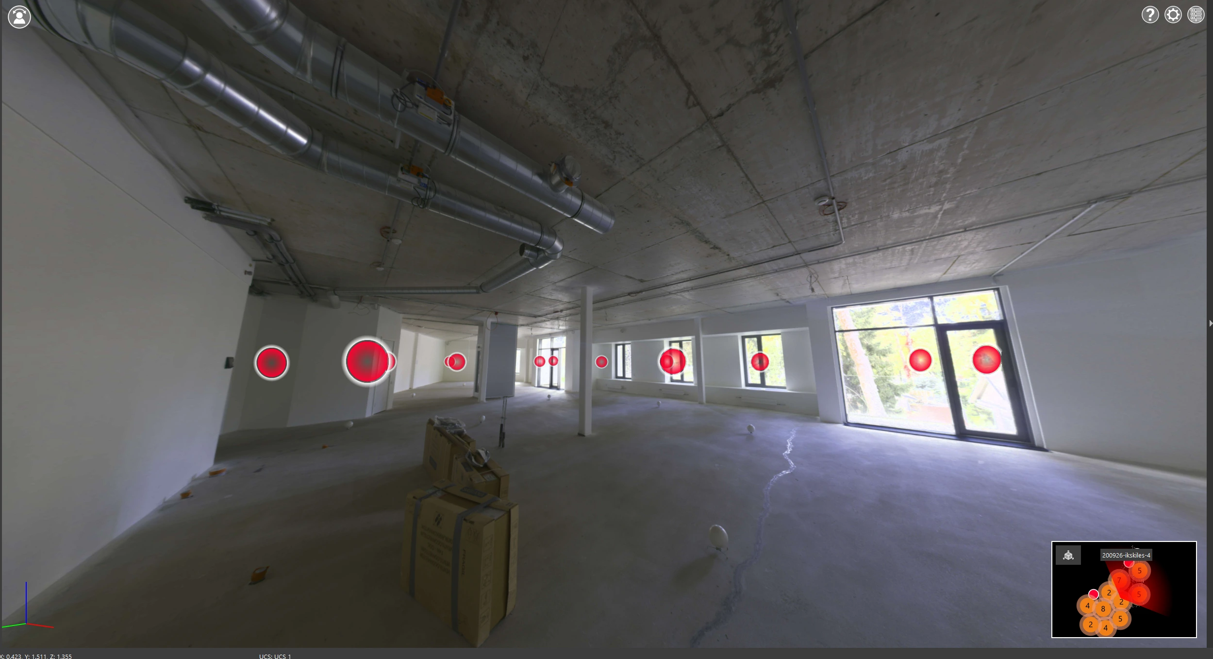 360 grādu panorāmas attēlu demo dati no 3D lāzerskenēšanas objekta